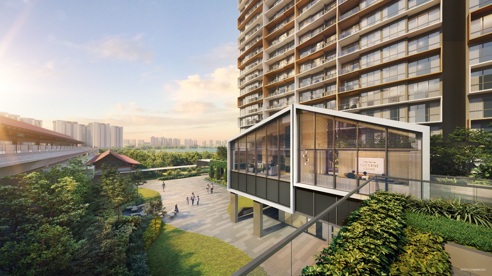 Artist's impression of Lucerne Grand arrival pavilion beside Lakeside MRT